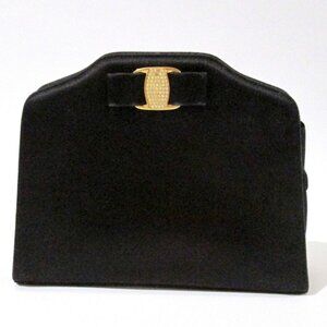 Vintage Salvatore Ferragamo Satin Clutch Purse Rhinestone Vara Bow Evening Bag